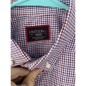 UNTUCKit Lorimar Red White Blue Plaid Long Sleeve Shirt Mens Medium Tall Slim